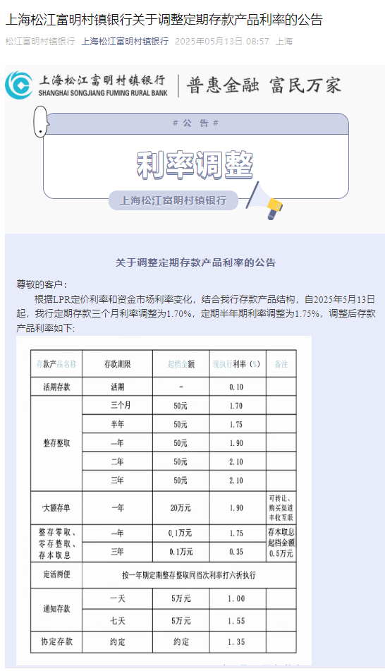部分中小银行5年期存款利率降至1.2%
