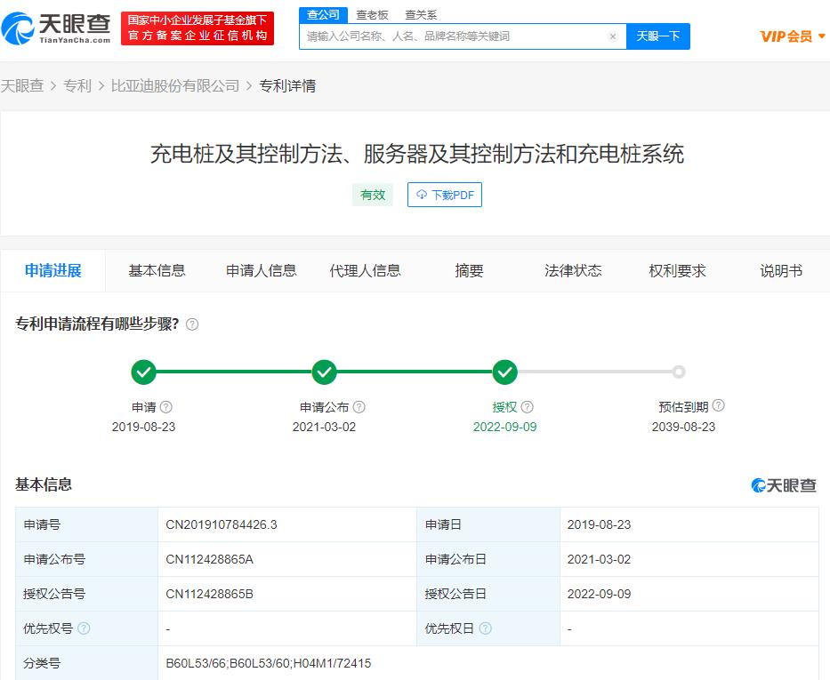比亚迪获得实用新型专利授权:“充电装置和充电设备”