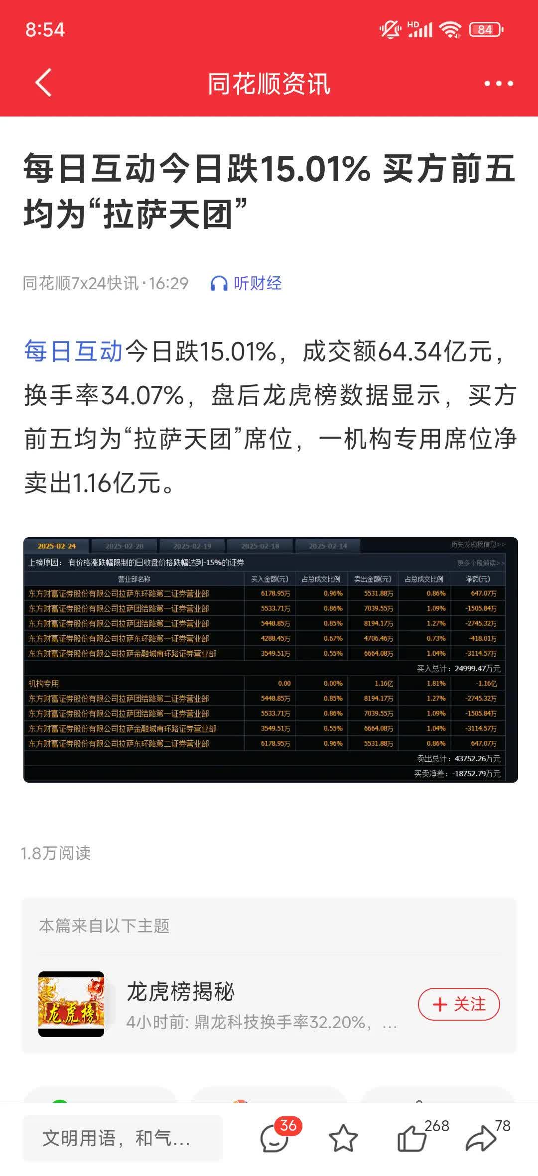 吉视传媒龙虎榜数据（8月14日）