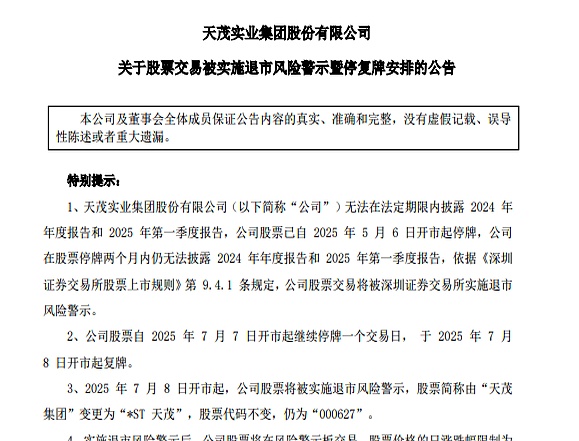 *ST天茂财报“难产” 或申请主动退市